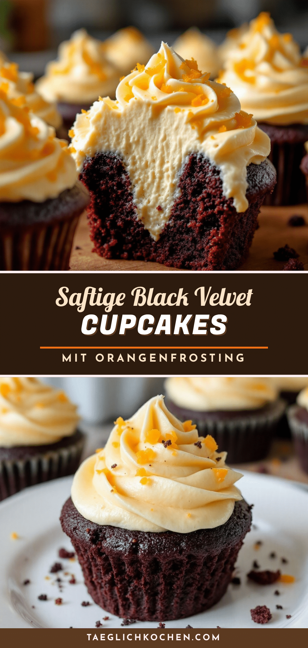 Saftige Black Velvet Cupcakes mit Orangencremefrosting recipe