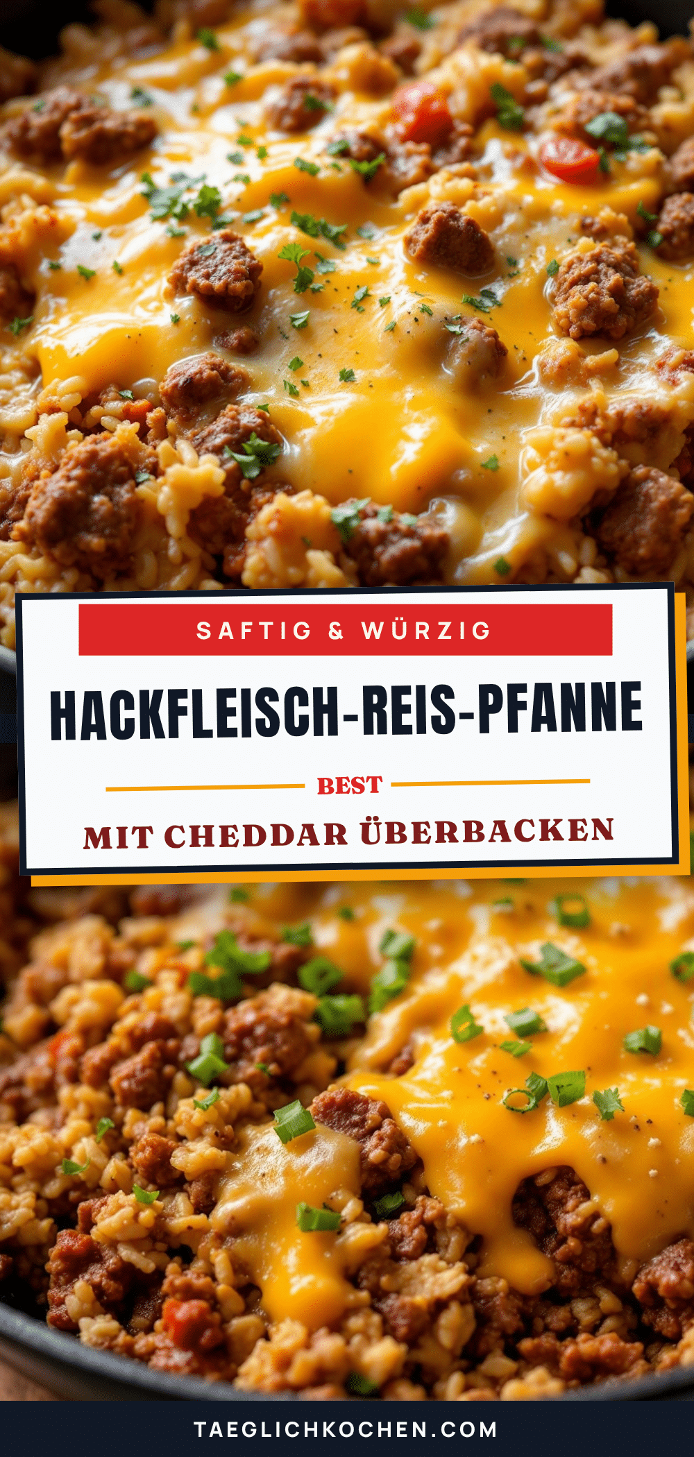 Saftige Hackfleisch-Reis-Pfanne mit Cheddar recipe