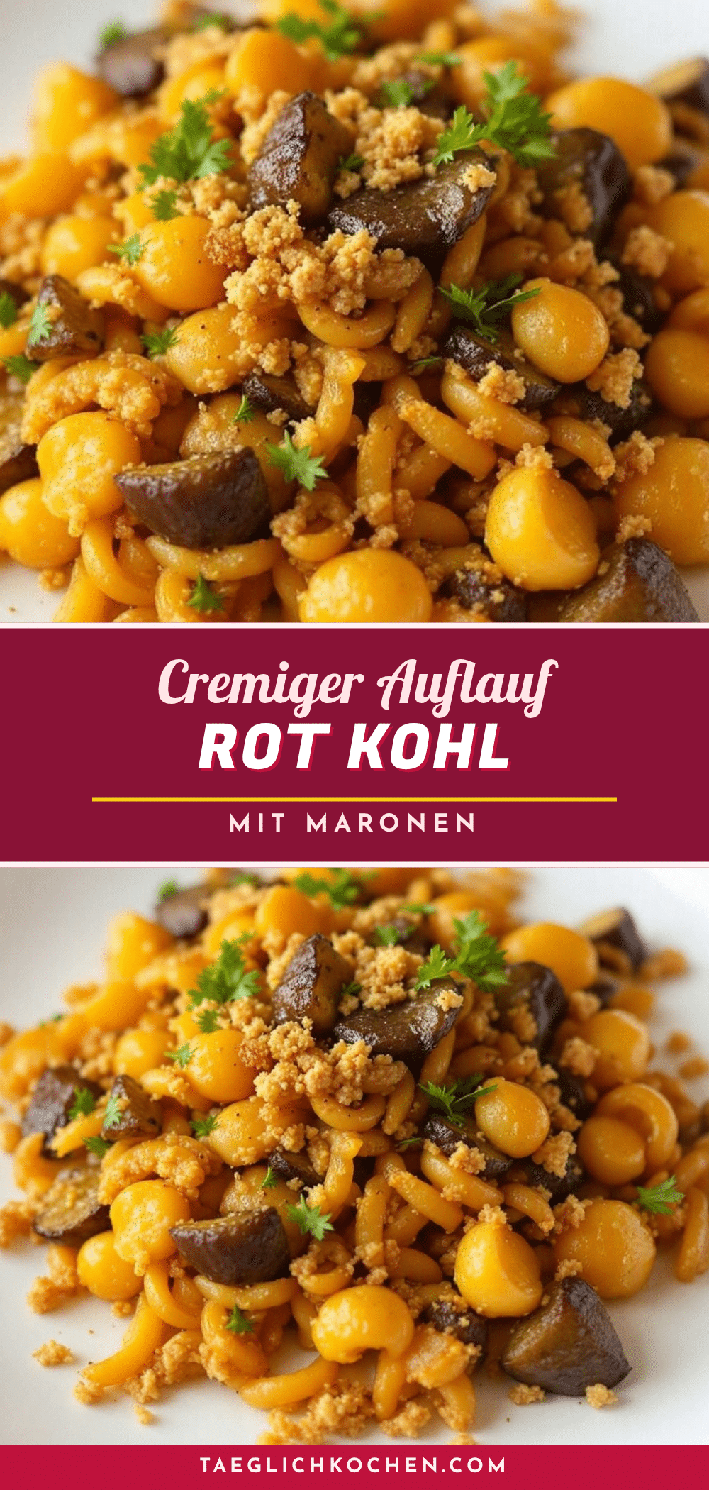 Cremiger Rotkohl-Rosenkohl-Auflauf mit Maronen recipe
